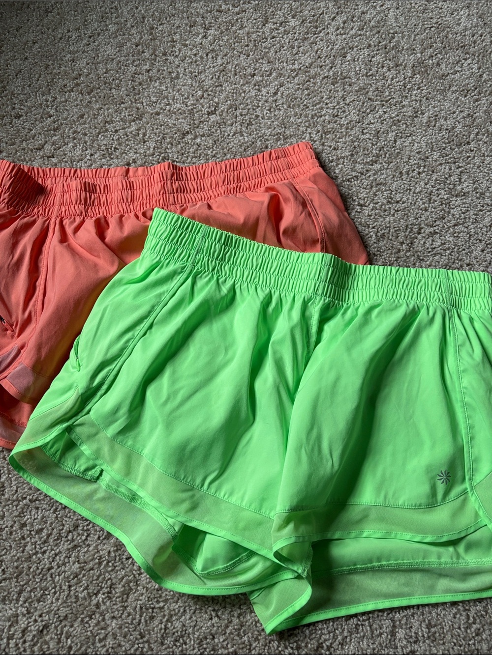 Athleta Neon Green and Coral Athletic Shorts Duo